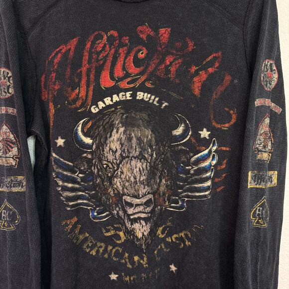 Affliction Thermal Shirt Mens Large Dakota Hills Reversible Tee Live Fast Y2K - Picture 6 of 15